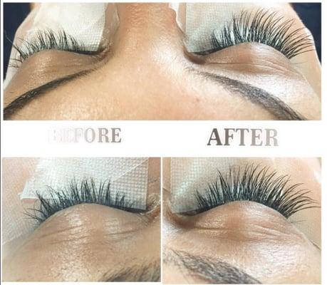 Eyelash Extension Service Before and After.