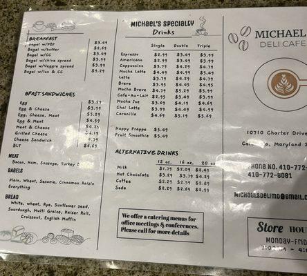 Michaels Deli Menu's