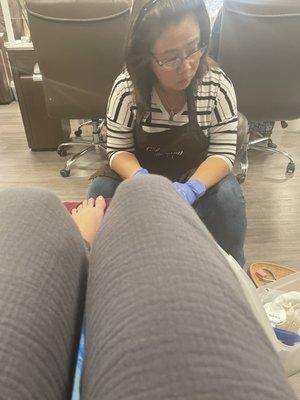 The most unprofessional person doing my pedicure.