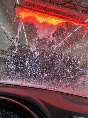 Soap hitting my car as I first entered