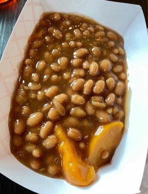 Baked Beans with smoked peaches