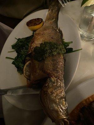 Whole roasted branzino