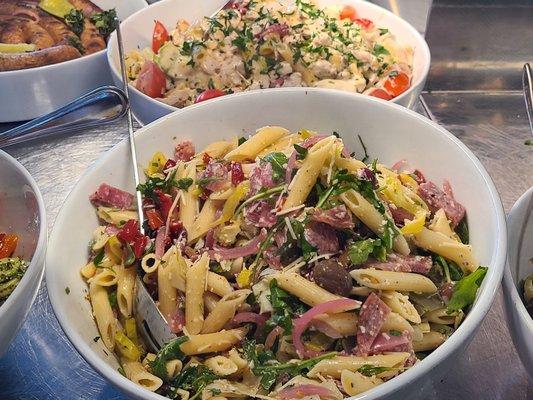 Pasta salad in the deli case