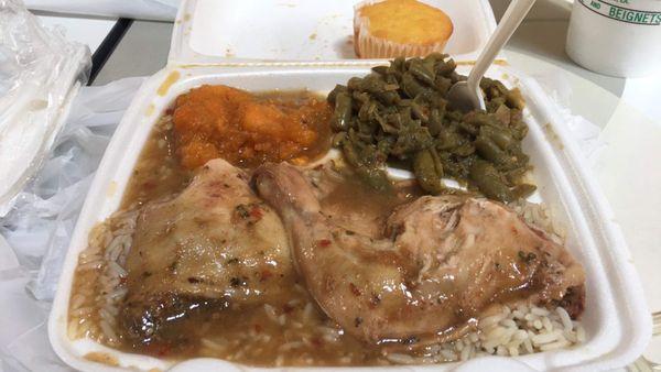 Smothered chicken! This aint your regular "Mall food court" food.