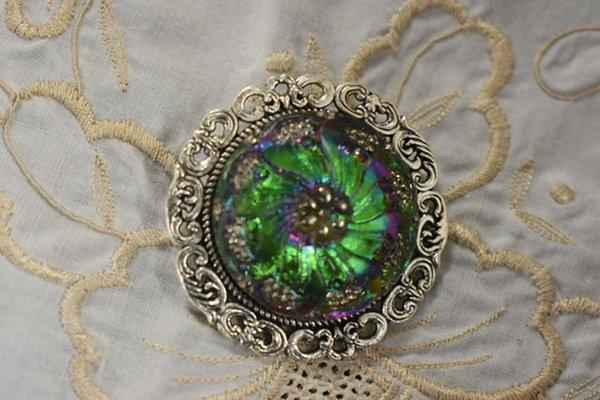 It all started with the gorgeous artisan Czech button made in Jablonec and featured here in a brooch.