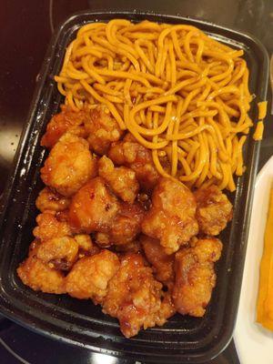 lunch special: orange chicken with lo mein ($11)