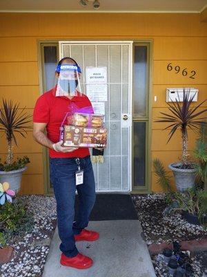 Otto hand delivers specially made "caregiver appreciation" kits full of goodies to caregivers of our participants.