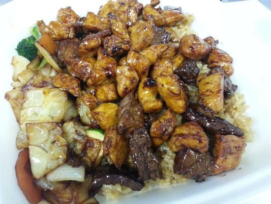 Chicken and Steak Hibachi with Fried Rice and Mixed Vegetables