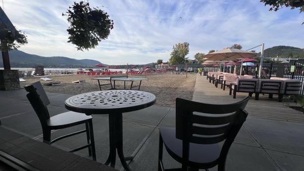 View of Table seating outside cafe