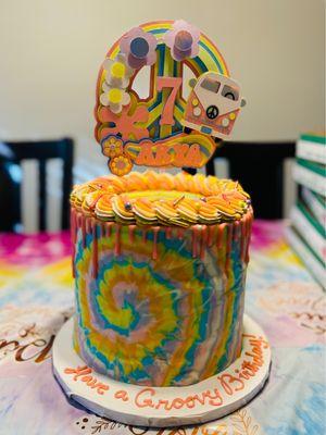 My granddaughters tie-dye birthday cake.