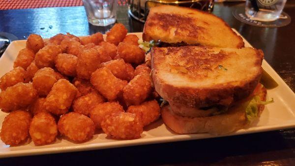 Chicken Pesto Sandwich with tots