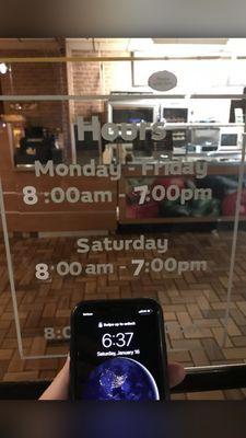 Hours... not accurate -- closed at 6:15 on a Saturday