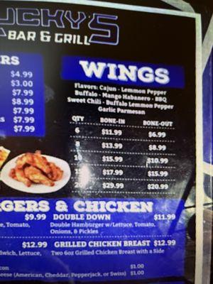 Wings menu