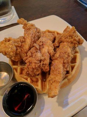 Brunch chicken and waffles served on weekends. This is hands down the best chicken and waffles I've ever had.