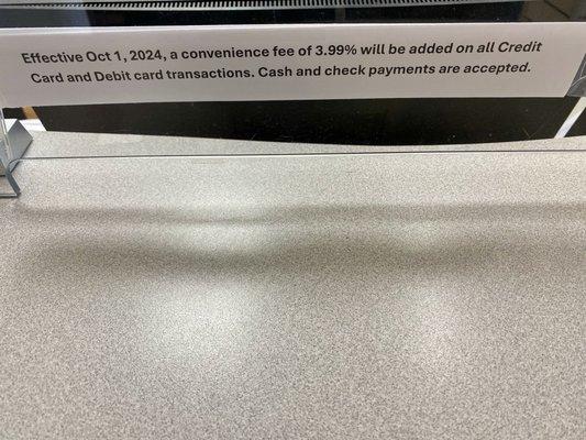 Sign about upcoming credit card fee