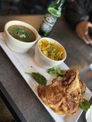 Southern Style Fried Chicken, with rice, beans, Mac & Cheese