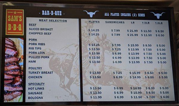 Menu main items meats