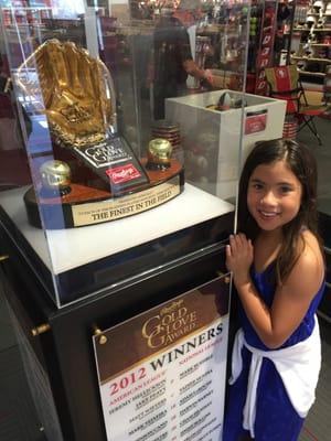 Rawlings Gold Glove on display in the store.