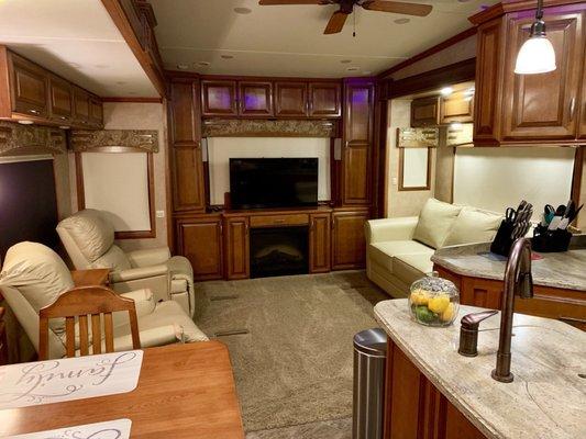 The living room in the RV