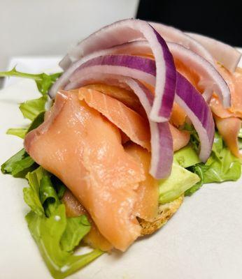 Smoked Salmon, avocado open-face croissy