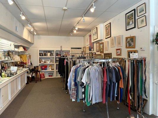 Men's clothing to the left as you enter the store. Toys are at the back with housewares along the left wall