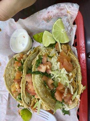 Chicken taco added tomato. Food is made to order fresh delicious!!