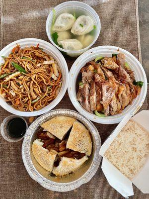 Veg wonton soup$7 N10. House Special Lomein $13.5 R5. Crispy Duck over Rice Platter $18 20. Sesame Pancake with Pork Belly $9