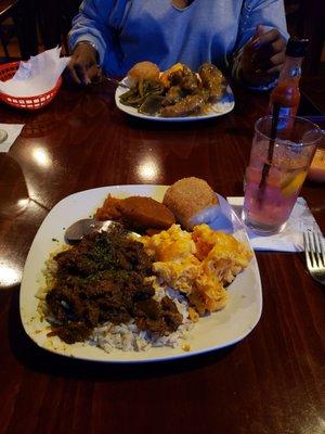 Pepper steak, mac & cheese, candied yams