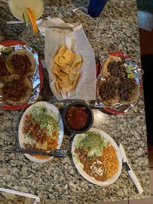 Tacos el pastor and Carne Asada Dinner with piña colada's