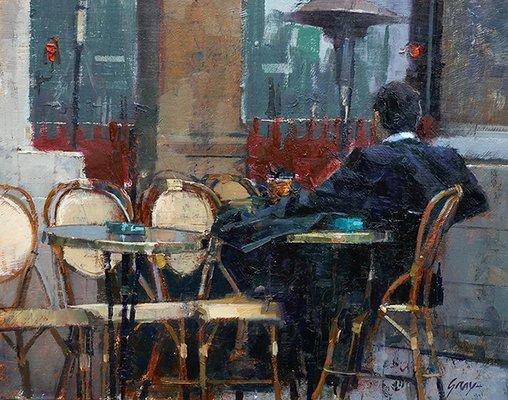 "A Quiet drink in Paris" 8x10 original oil by Doug Gray