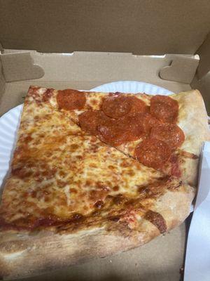 Plain and pepperoni slices