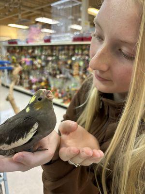 Sara bonding with her baby,Twixy, as she watched the hand feeding process.