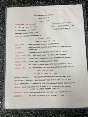 Menu as of September 2024