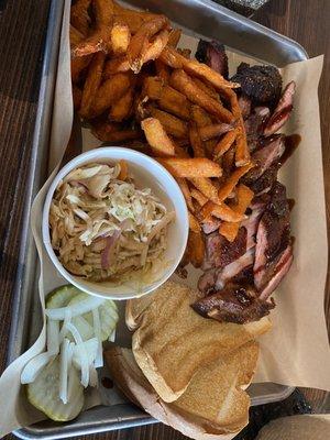 Rib tips with sweet potato fries