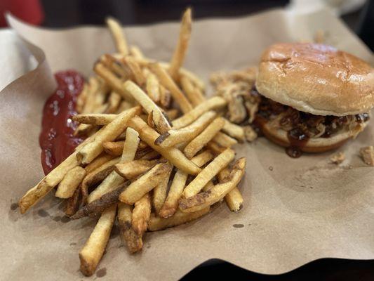 Fries and chicken sandwich