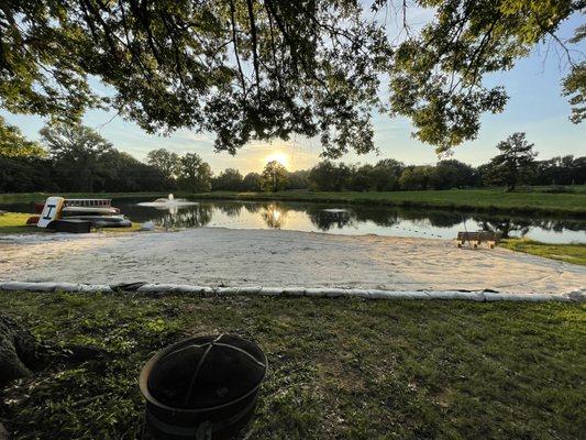 3 1/2 acre lake with sandy beach for swimming.