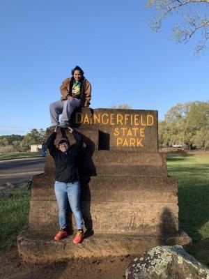 My girls at the rock sign