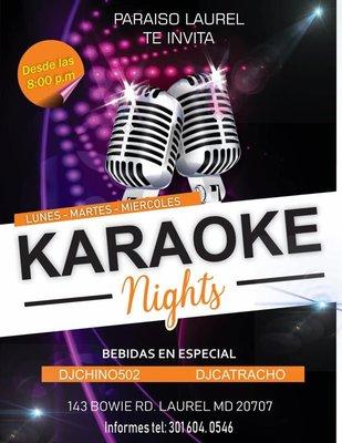 Noches de karoke lunes martes y miércoles