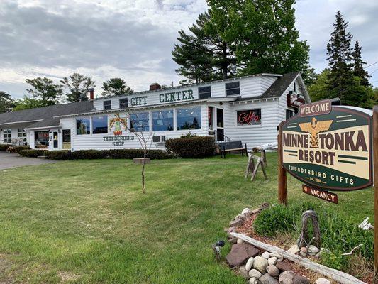 Here right on the corner of town in Copper Harbor, this is Minnetonka Resort.