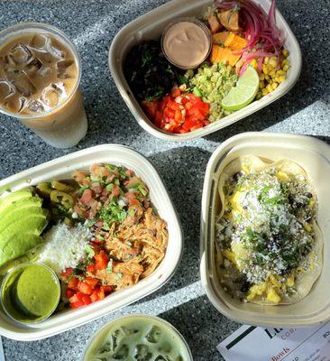 Matcha Latte, Peruvian Bowl, SoCal Salad, Cacti Ranchero Bowl