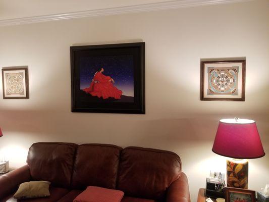 Striking Southwestern lithograph in client's choice of dark contemporary framing.