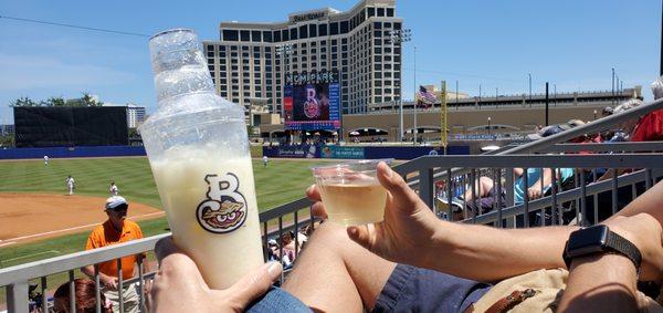 A pina colada & a white wine. The pina colada came in a plastic shaker you could keep