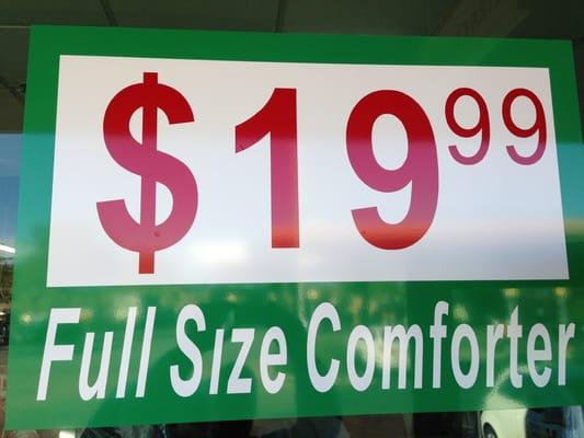 All full size Comforters are $19.99.