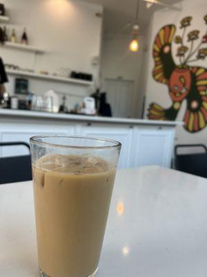 Iced oat milk latte, yum!