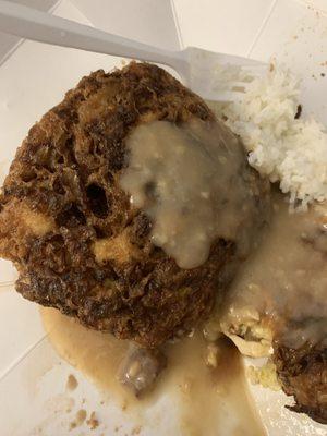 Chicken Egg Foo Young w/Gravy and rice