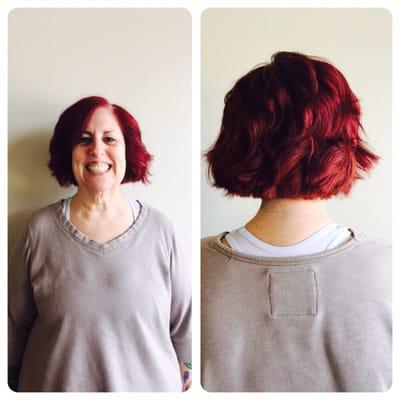 Color cut and style by Ashley Olson. She's letting her natural in her bangs grow out. :)