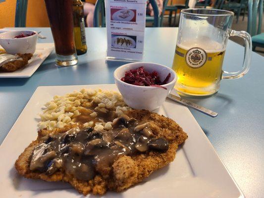 Jaegerschnitzel with spetzle and red cabbage