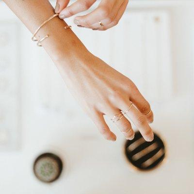 Close up with our hammered cuffs, we hand make each one in our studio just for you!