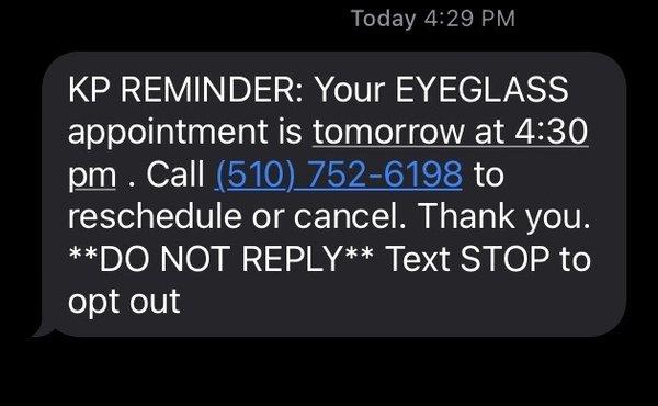 You get a text msg when your frames are ready to be picked up you have to call to make an appointment to pick up your frames  OPTION # 3