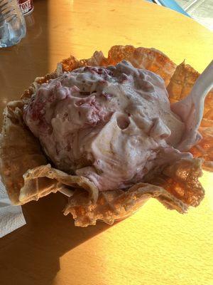 Our Strawberry Blonde in a waffle cone bowl.